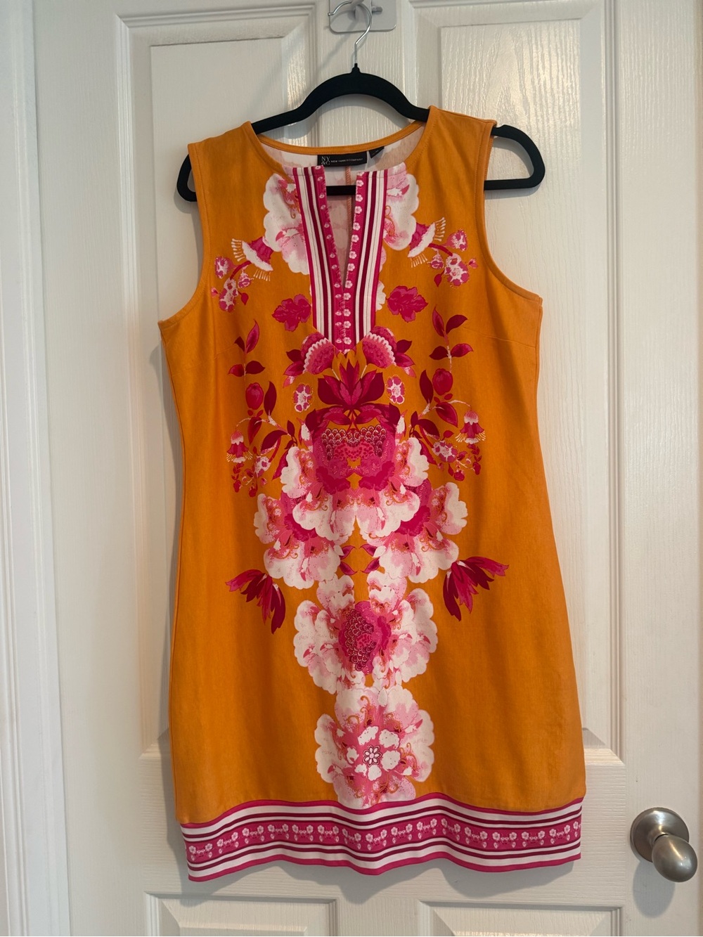New York & Company Orange Sleeveless Shift Dress with Pink Floral